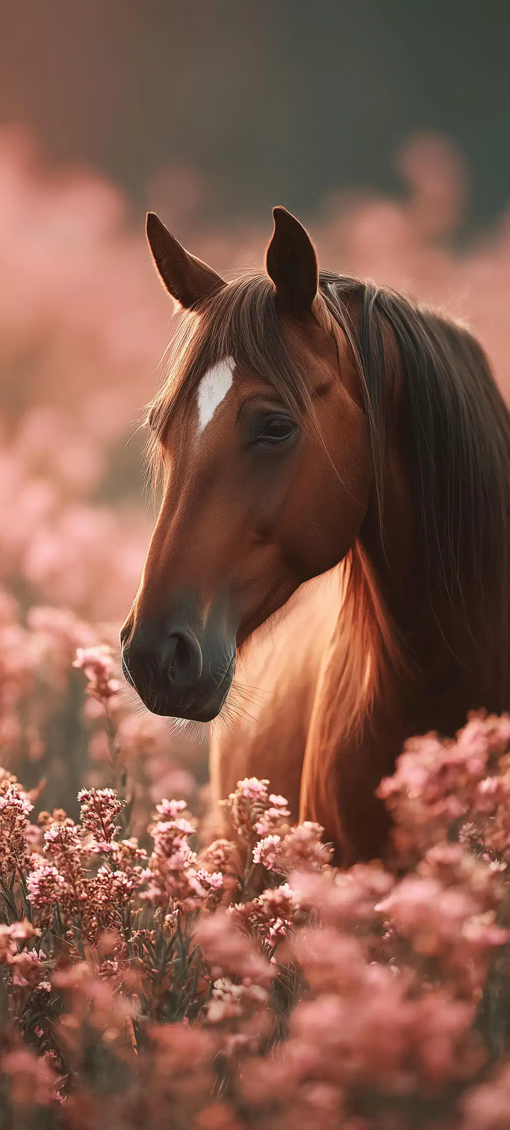 Brown Horse Running Flower Field