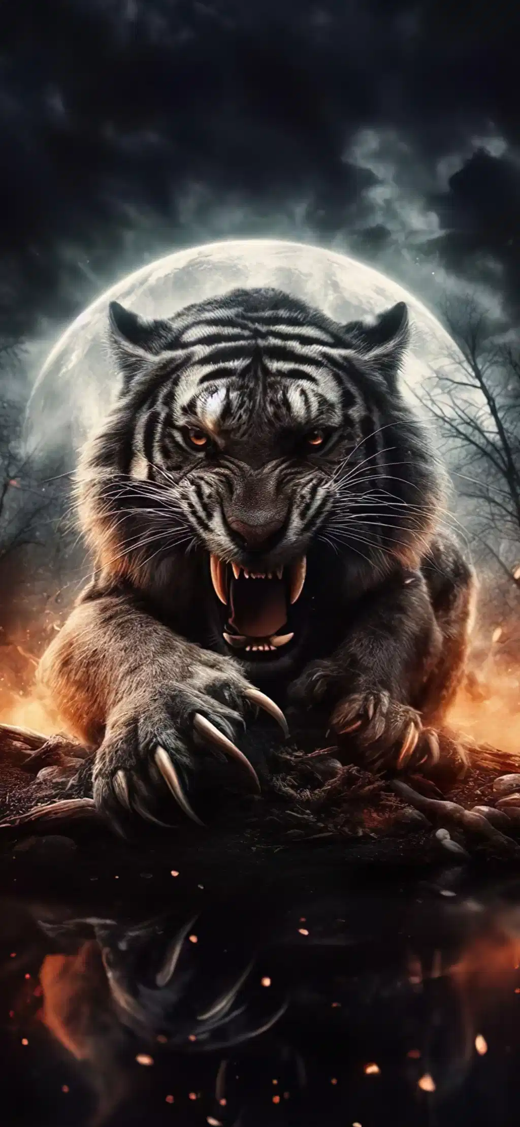 Ferocious Tiger Emerging From Fire