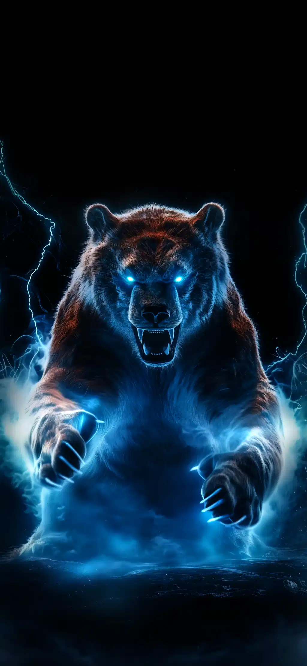 Grizzly Bear Roaring Blue Lightning