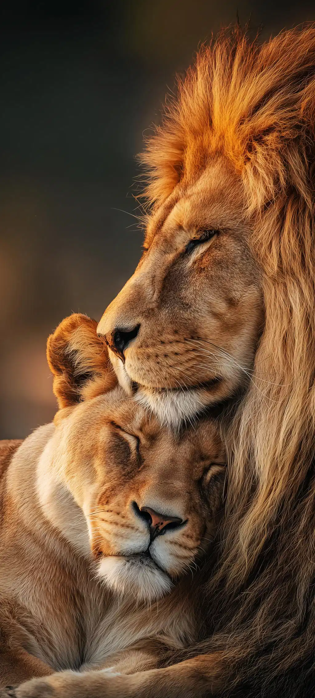 Lion And Lioness Affectionate Portrait