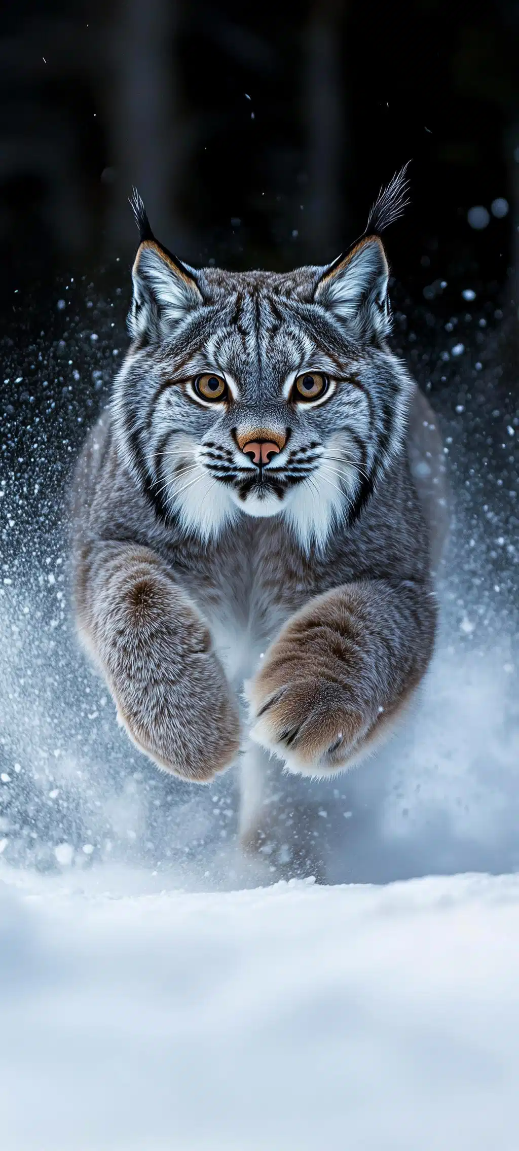 Lynx Walking Through Deep Winter Snow
