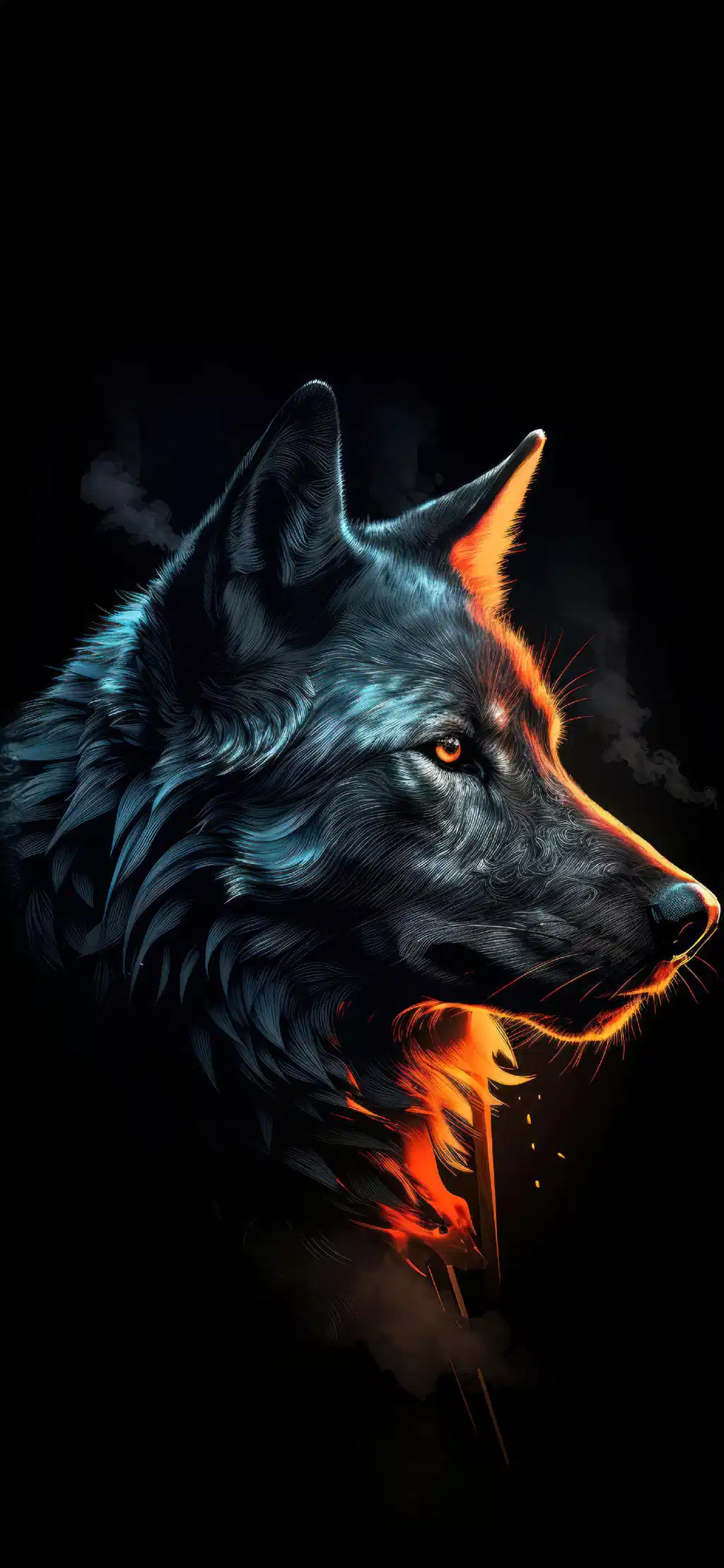 Mystical Wolf Head Glowing Blue Lines