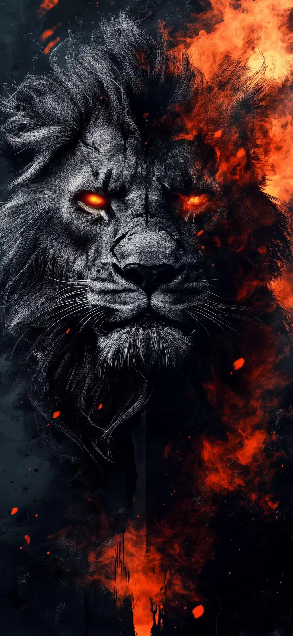 Roaring Lion Head Half Fire Half Smoke