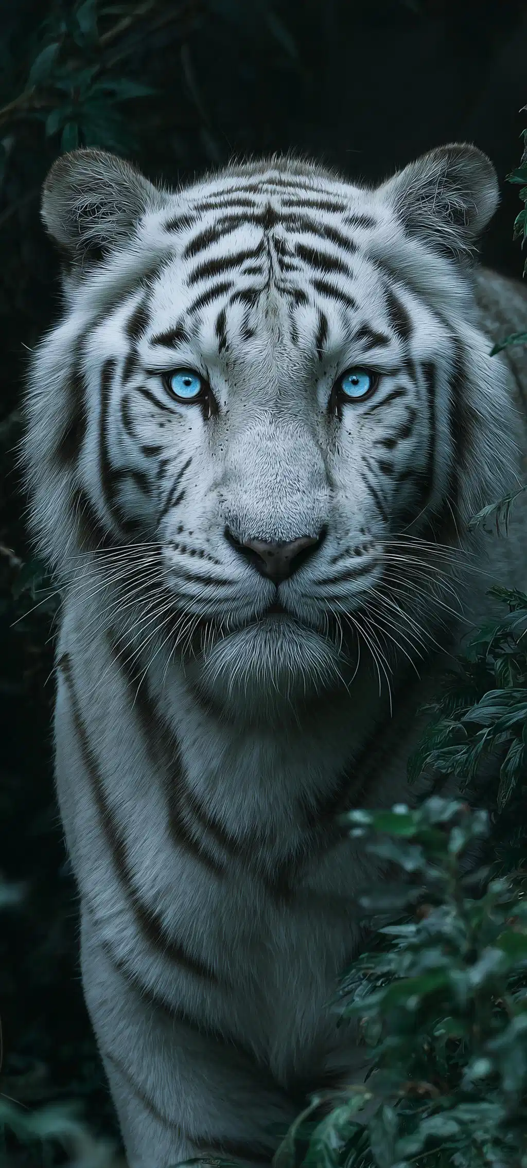 White Bengal Tiger Jungle Leaves