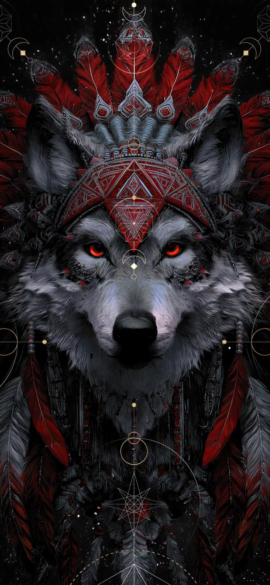 Wolf Wearing Native American Headdress