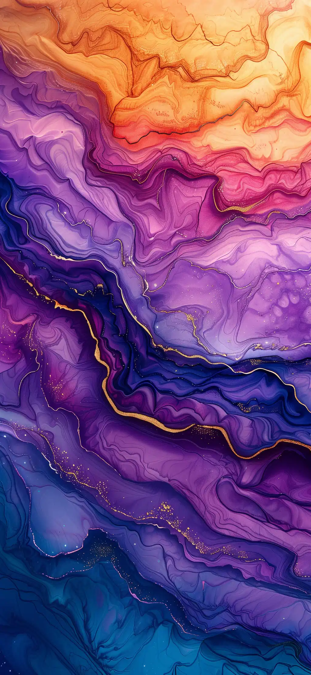 Purple Orange Marble Fluid Flow Wallpaper