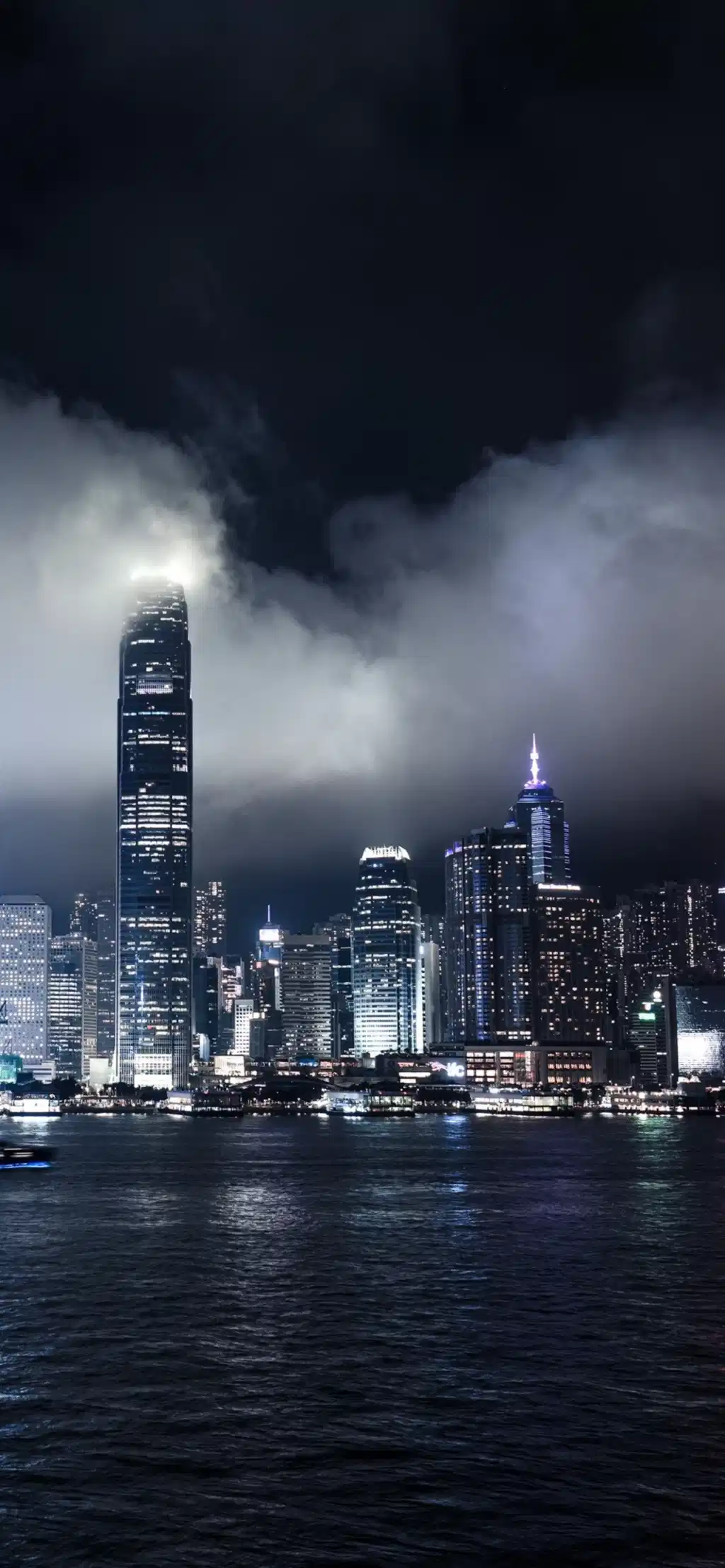 City Skyline Across Water Night