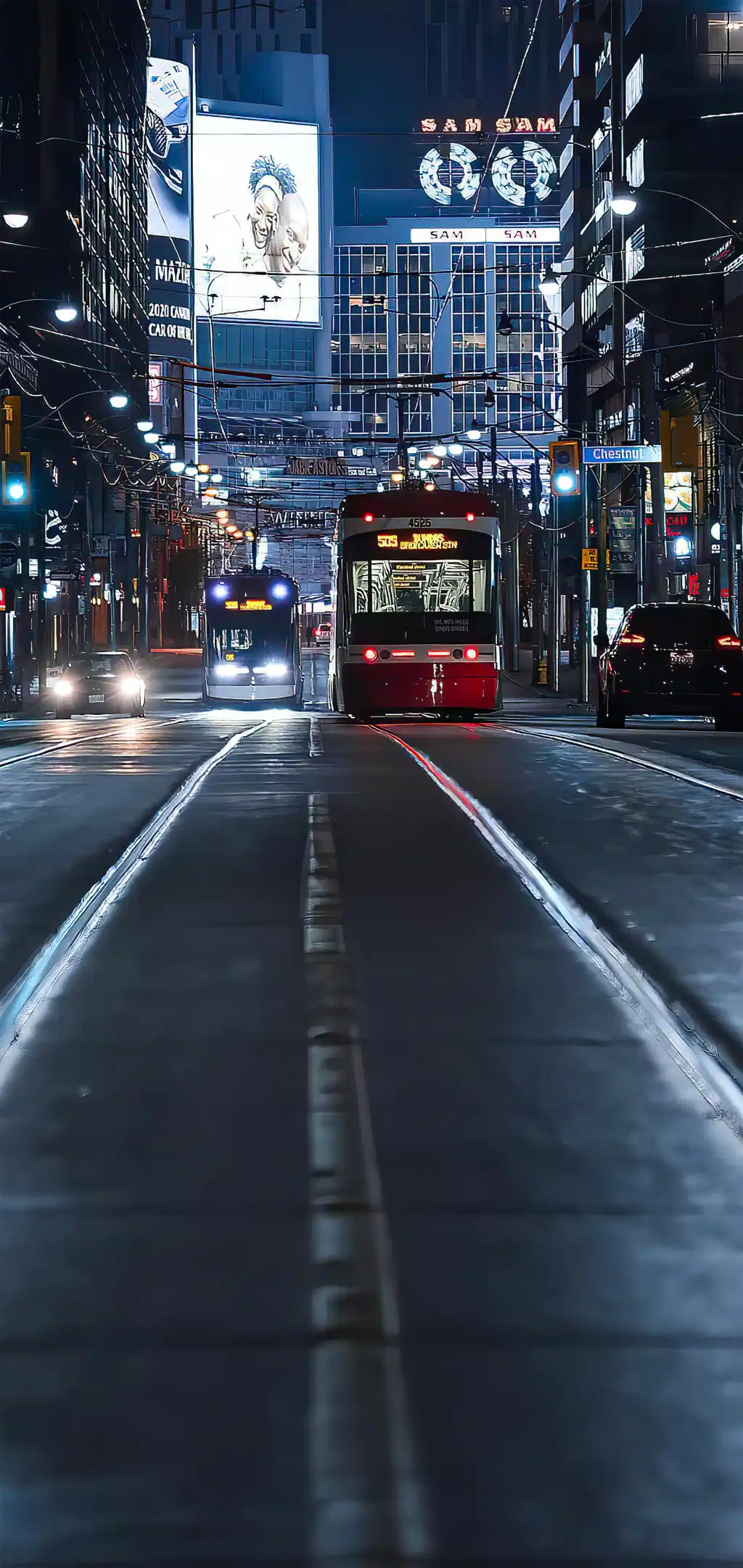 City Square Night Billboards Bus