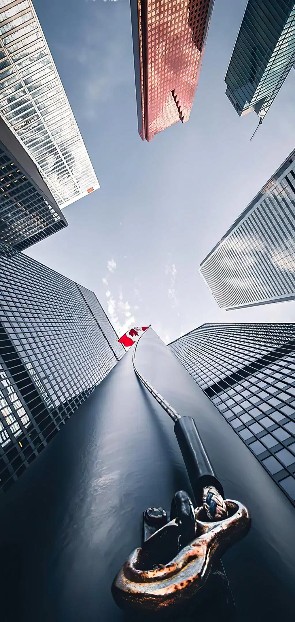 Futuristic Shoes Looking Up Skyscrapers