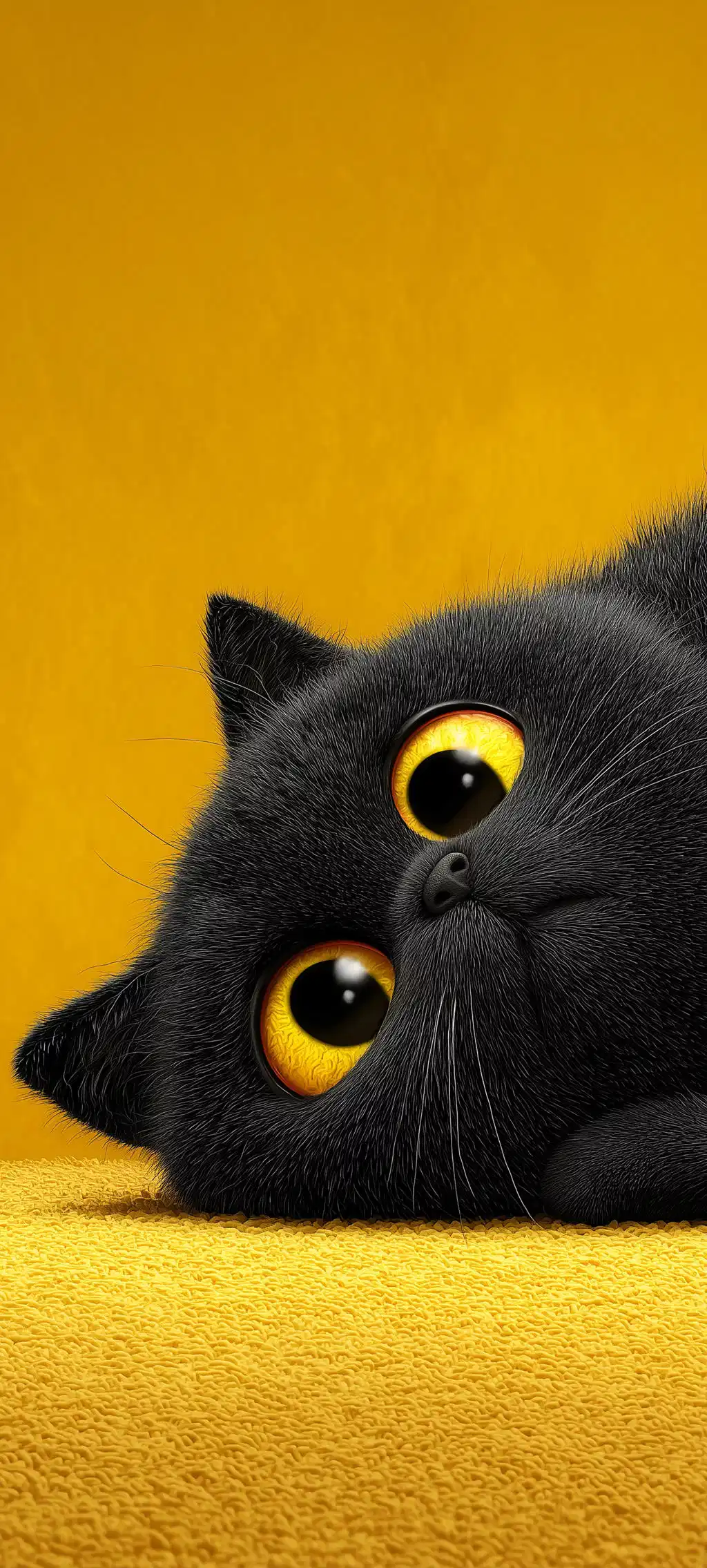 Black Cat Peeking Yellow Background