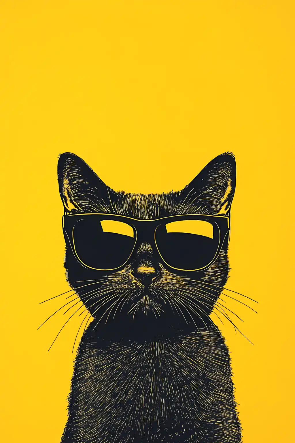 Black Cat Portrait Yellow Background