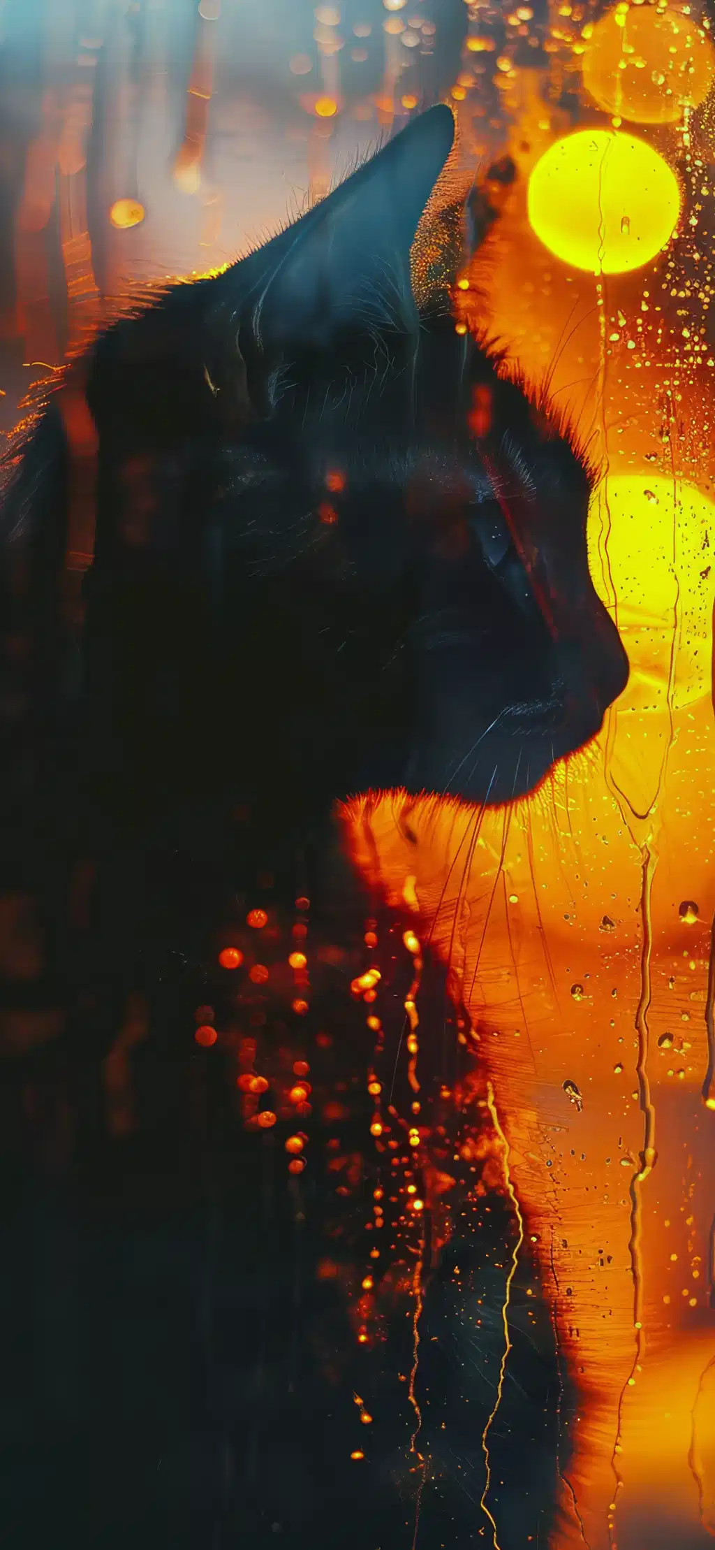 Cat Silhouette Sunset Fireworks Abstract