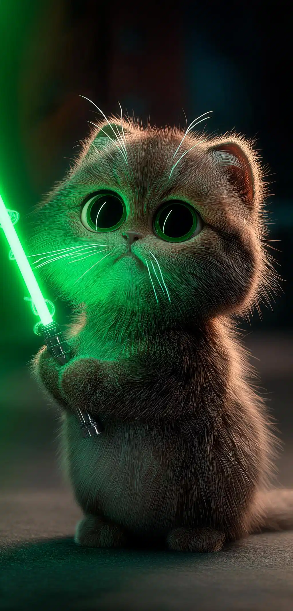 Cute Kitten Holding Green Lightsaber