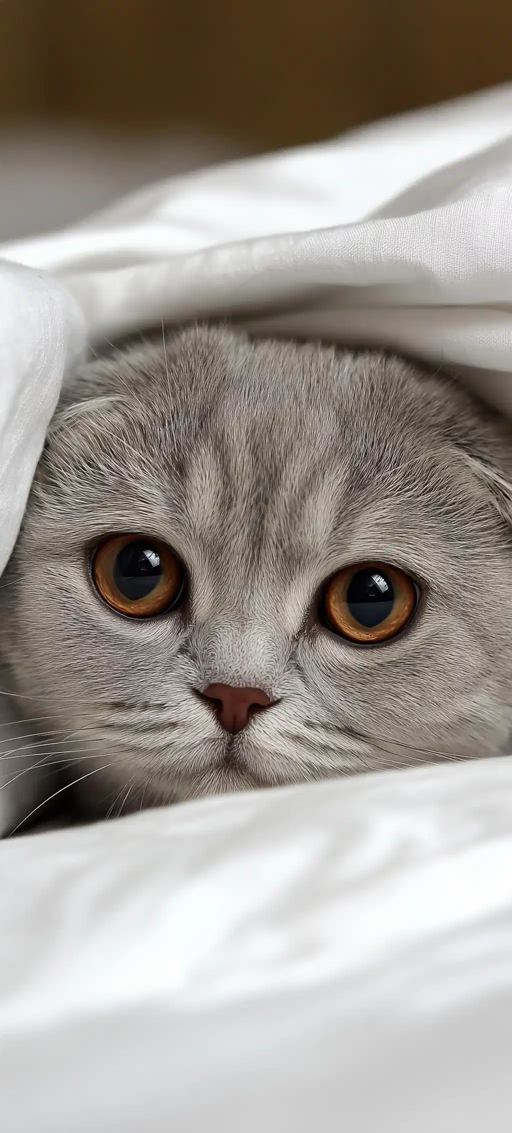 Cute Kitten Tucked In White Blanket