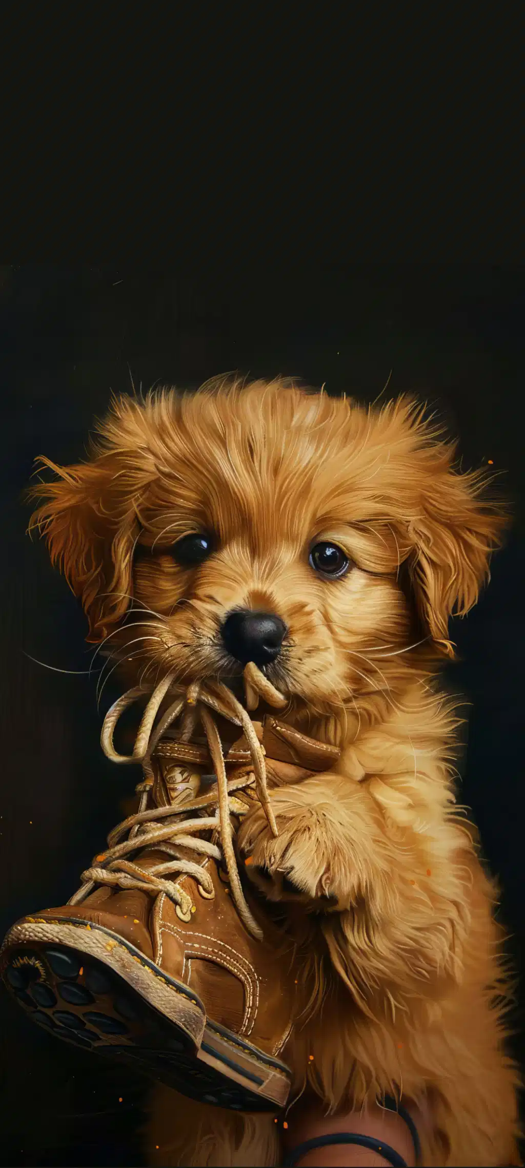 Fluffy Golden Puppy Sitting Boot