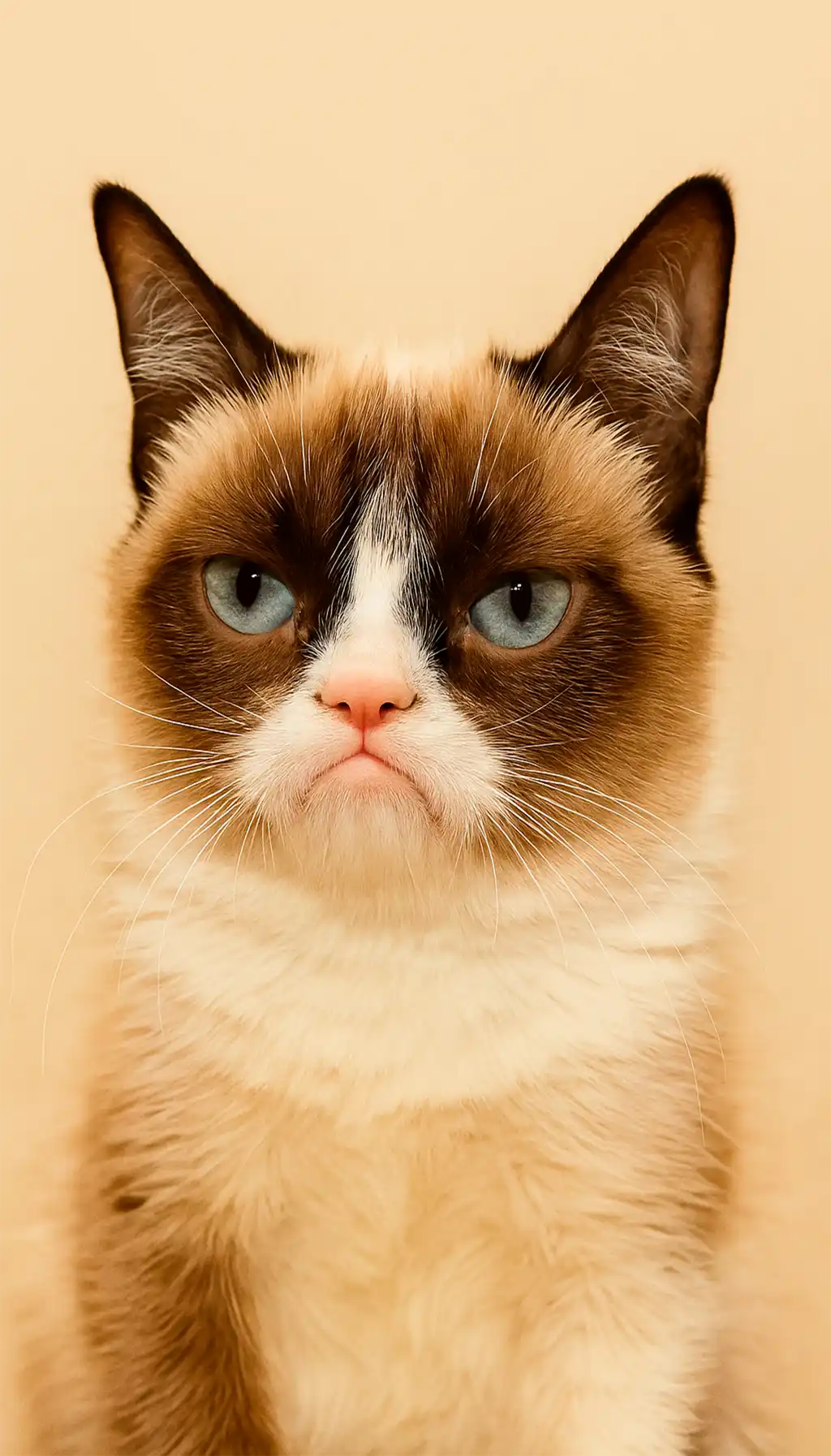Grumpy Cat Portrait Brown Background