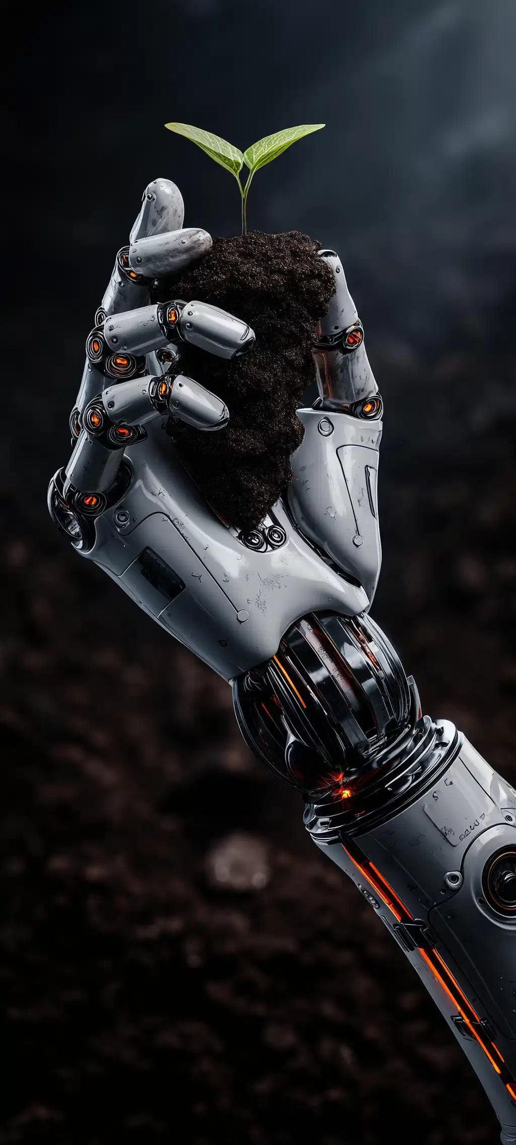 AI Robotic Hand Holding Green Sprout Tech