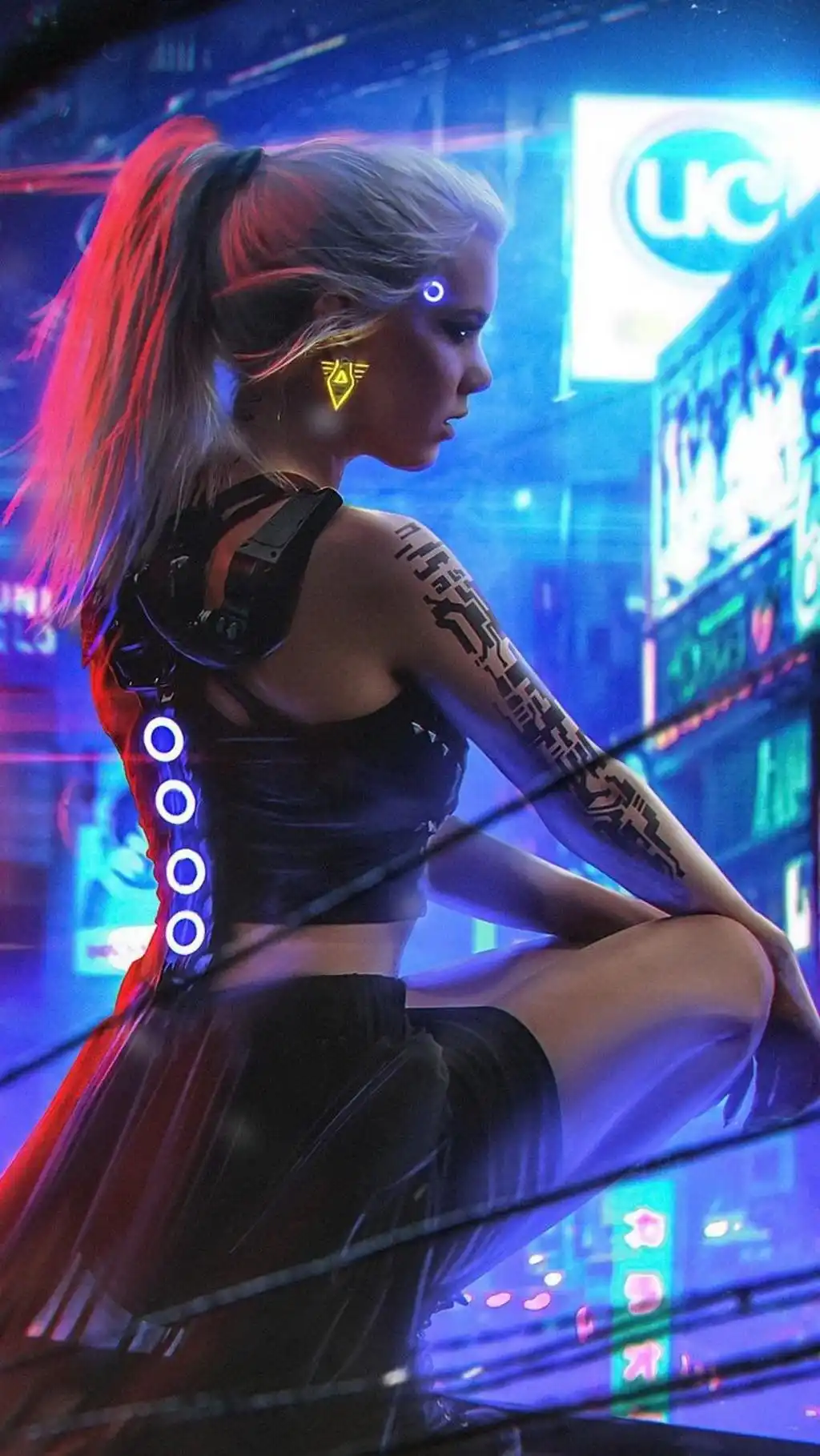 Anime Scifi Girl Headphones Neon Lights