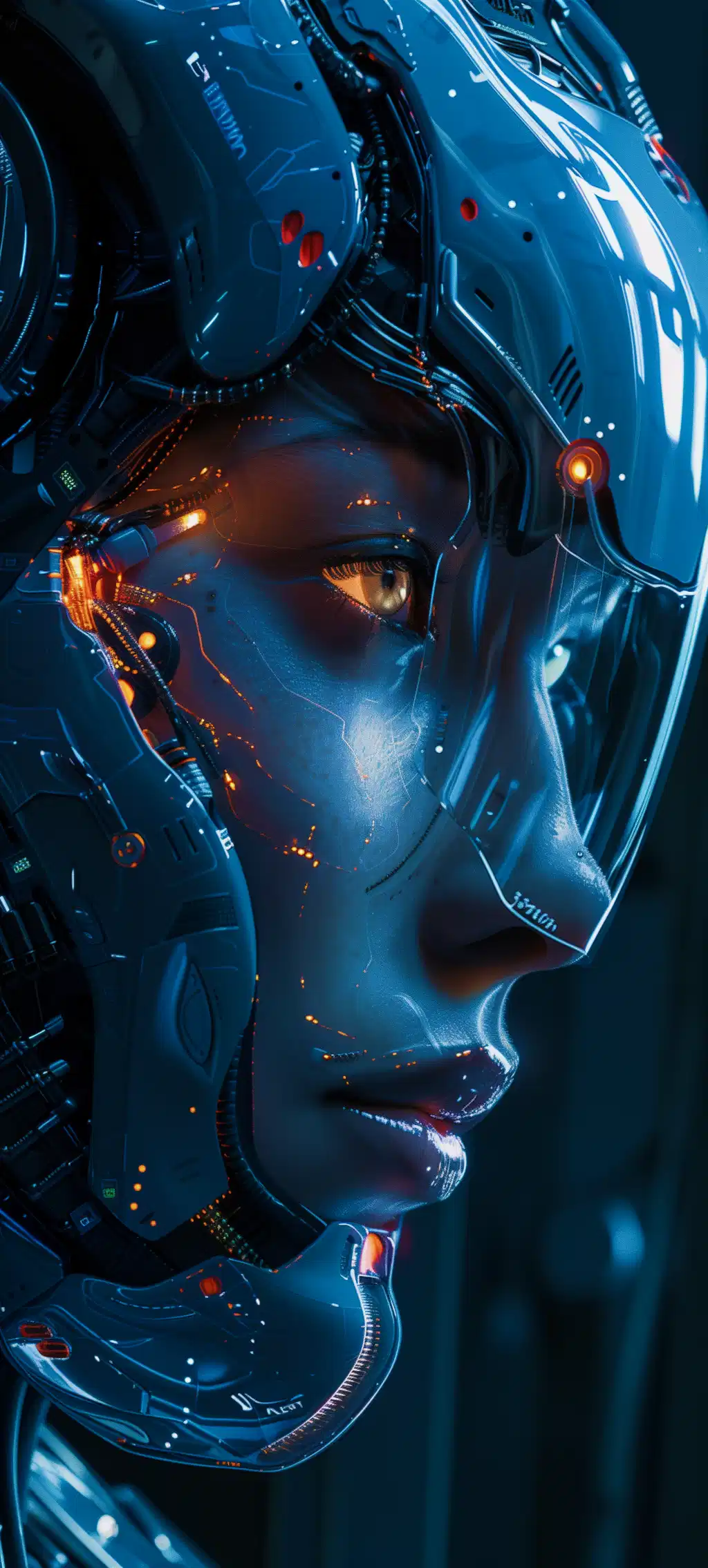 Blue Cyborg Woman Futuristic Face