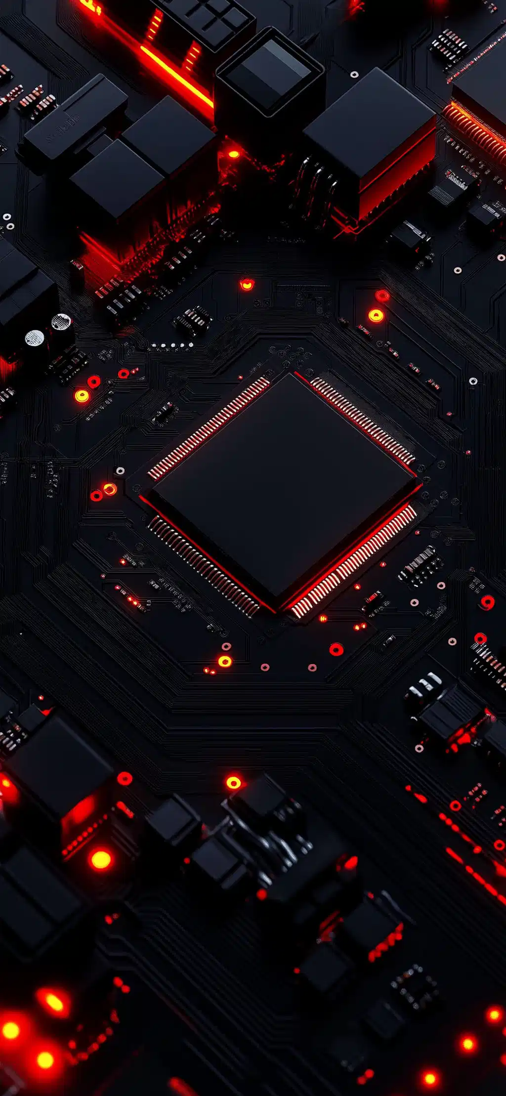 Dark Circuit Hex Glowing Red Nodes