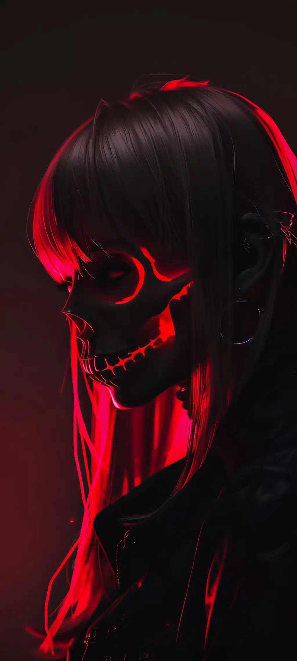Neon Red Hooded Demon Scifi Portrait