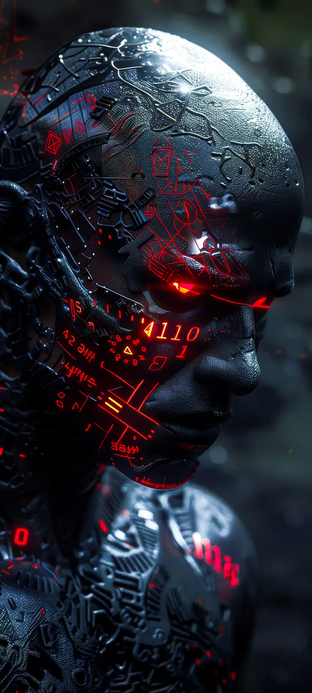 Red Glowing Android Cyborg Scifi Art