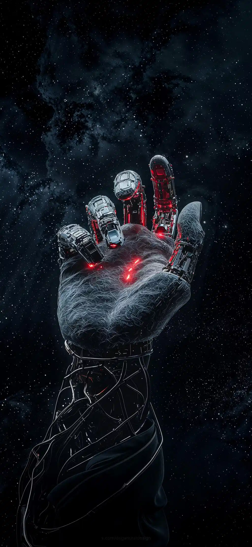 Robotic Cyborg Hand Reach Glowing Red