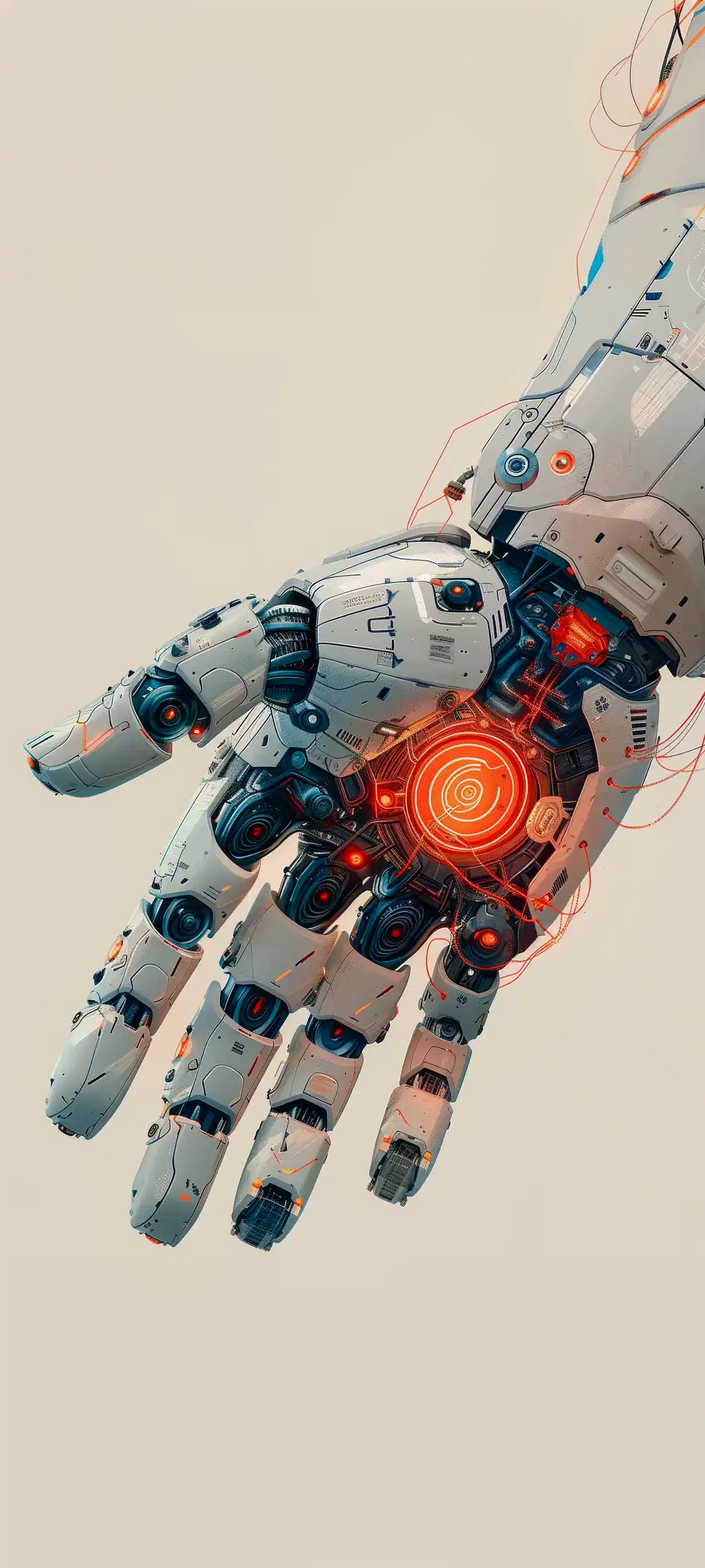 Robotic Hand Glowing Red Palm Sensor