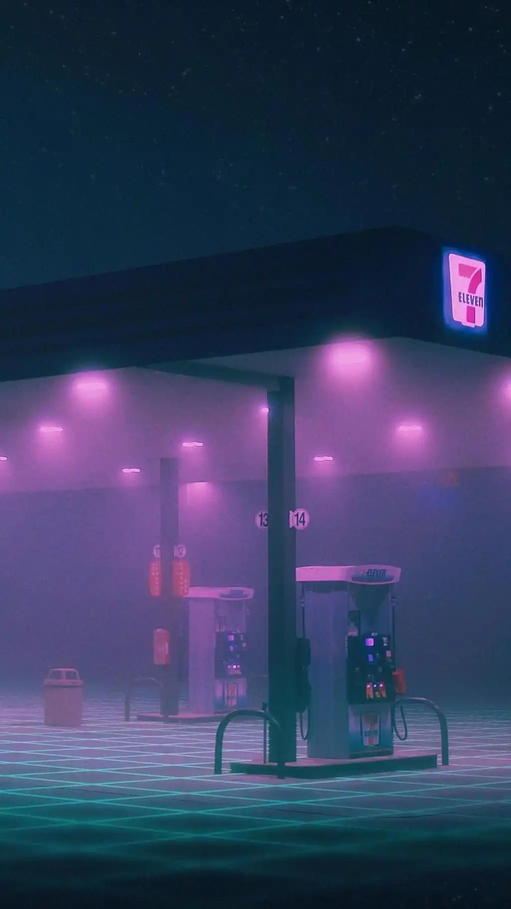 Synthwave Neon Gas Station Night