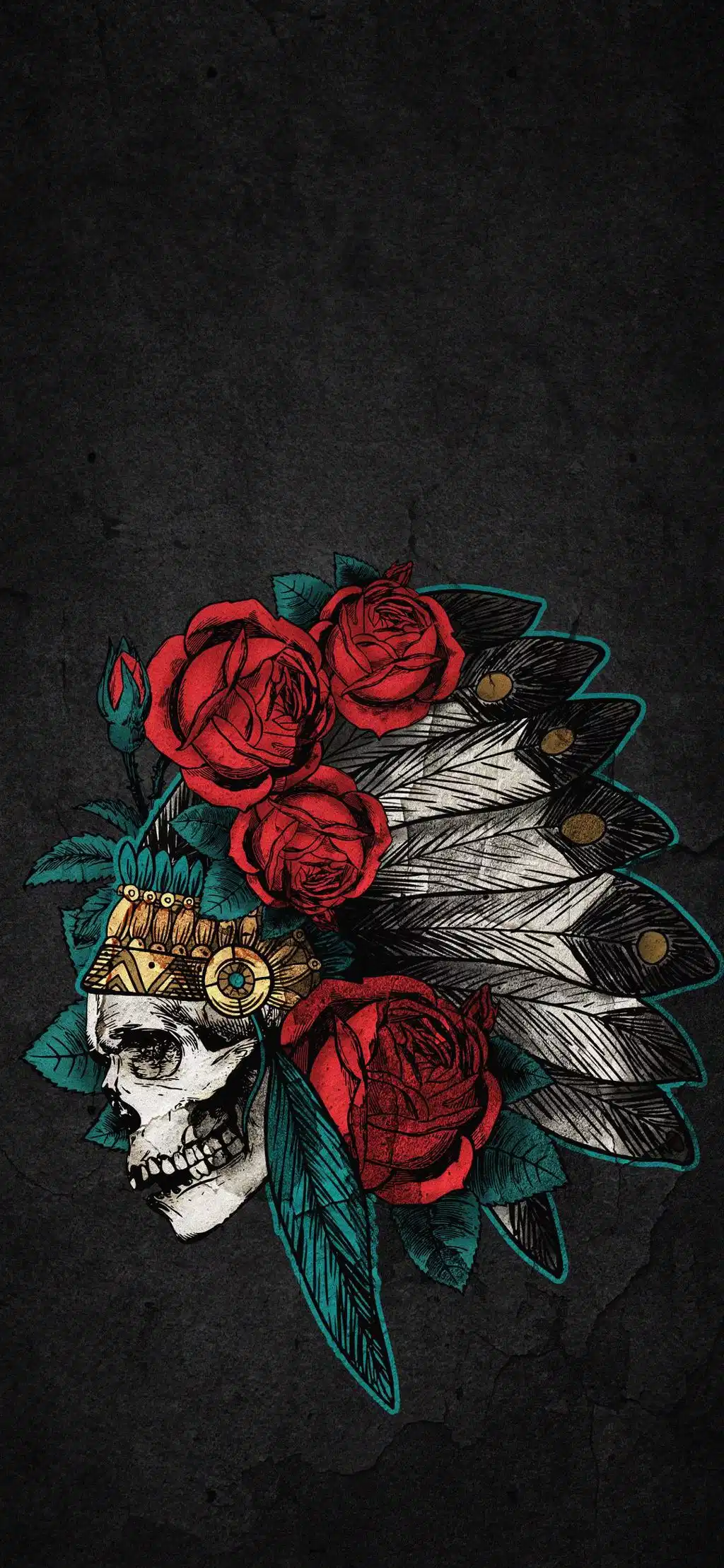 Artistic Skull Red Roses Wallpaper
