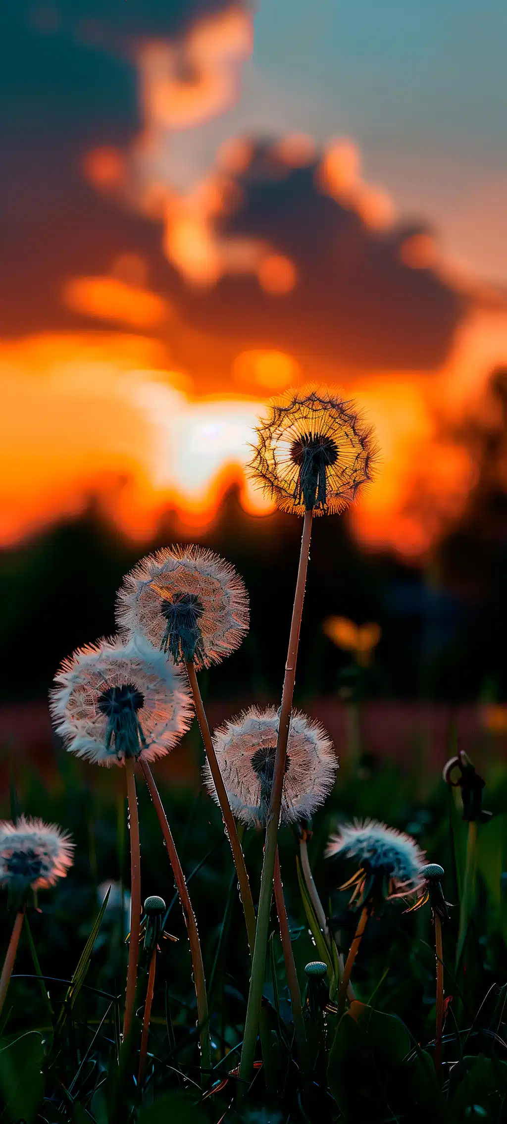 Dandelions Field Sunset Orange Sky