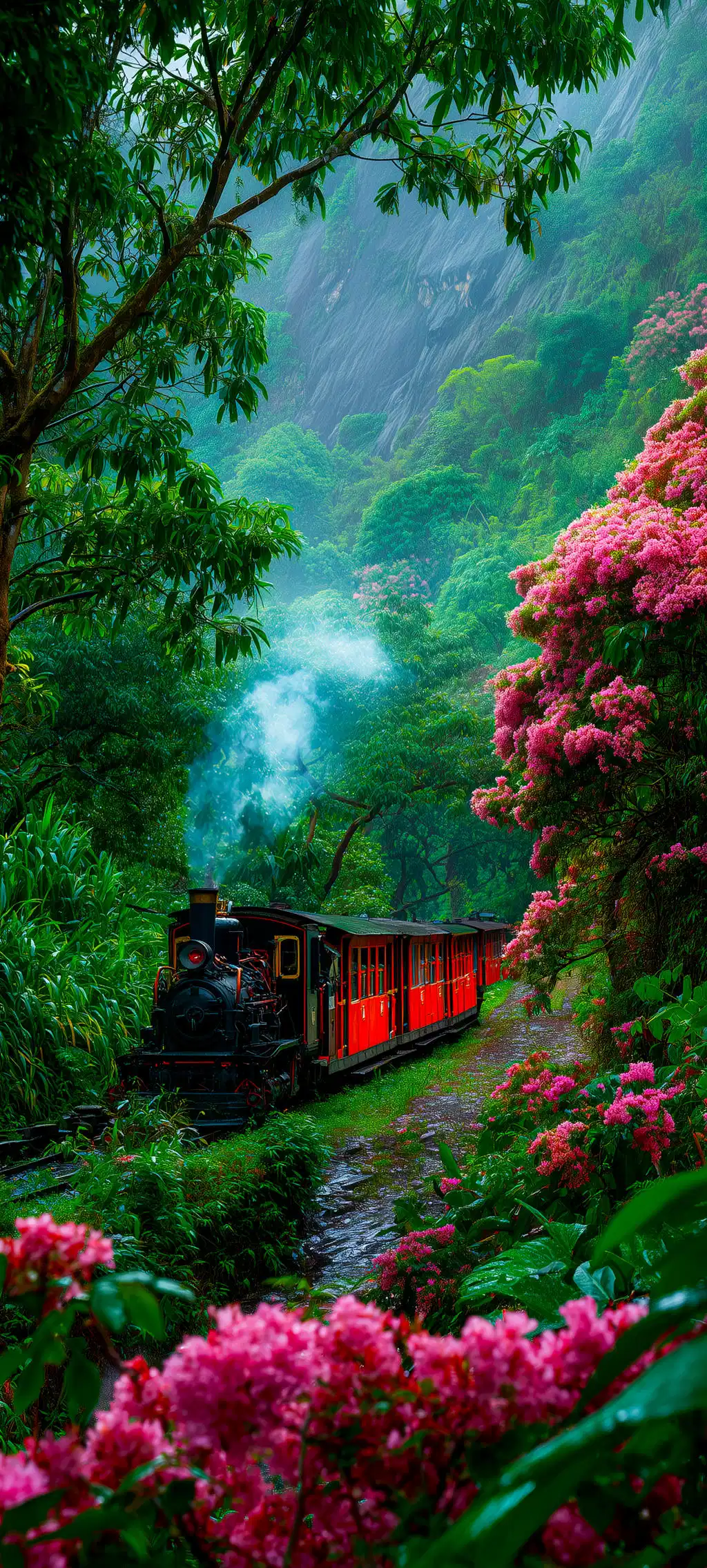 Lush Green Mountain Valley Forest