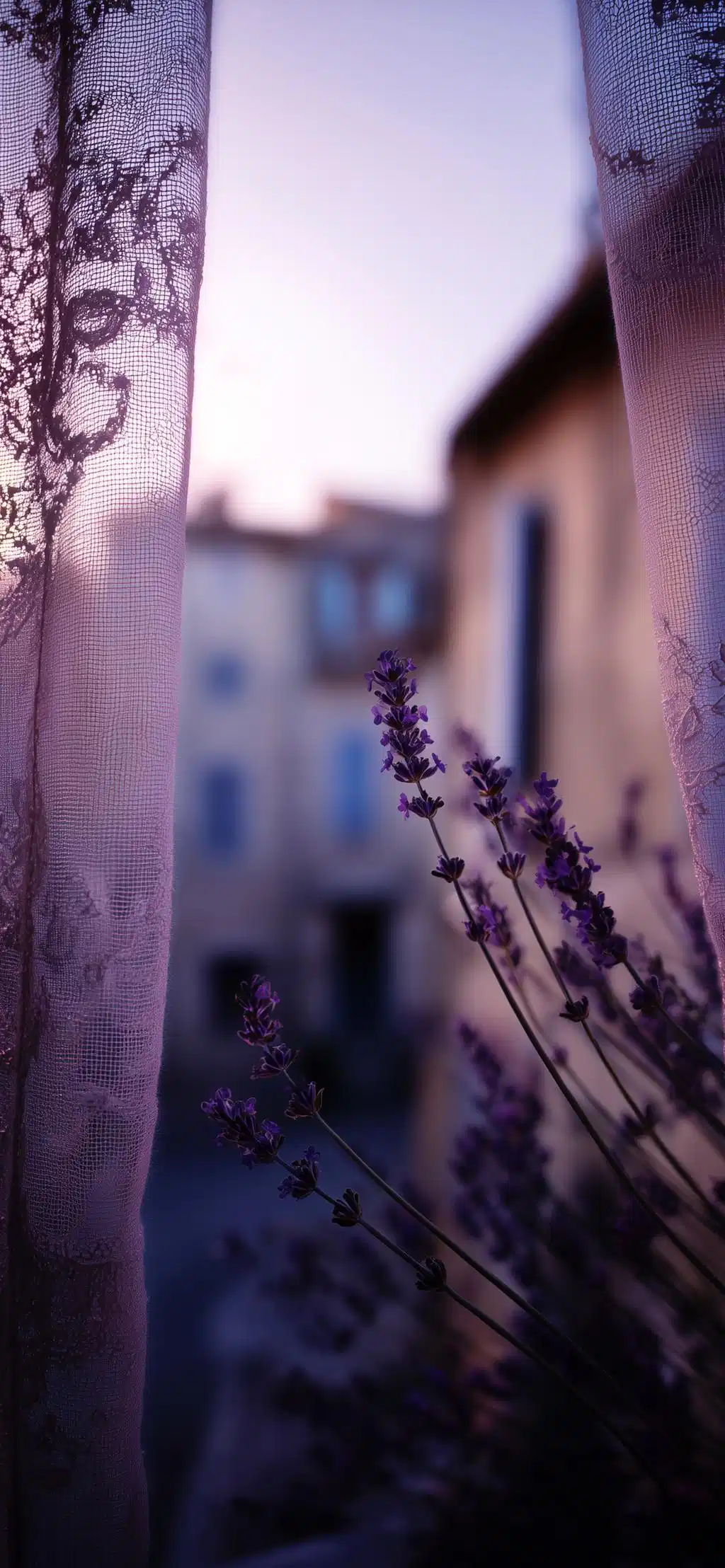 Old European Street Purple Flowers