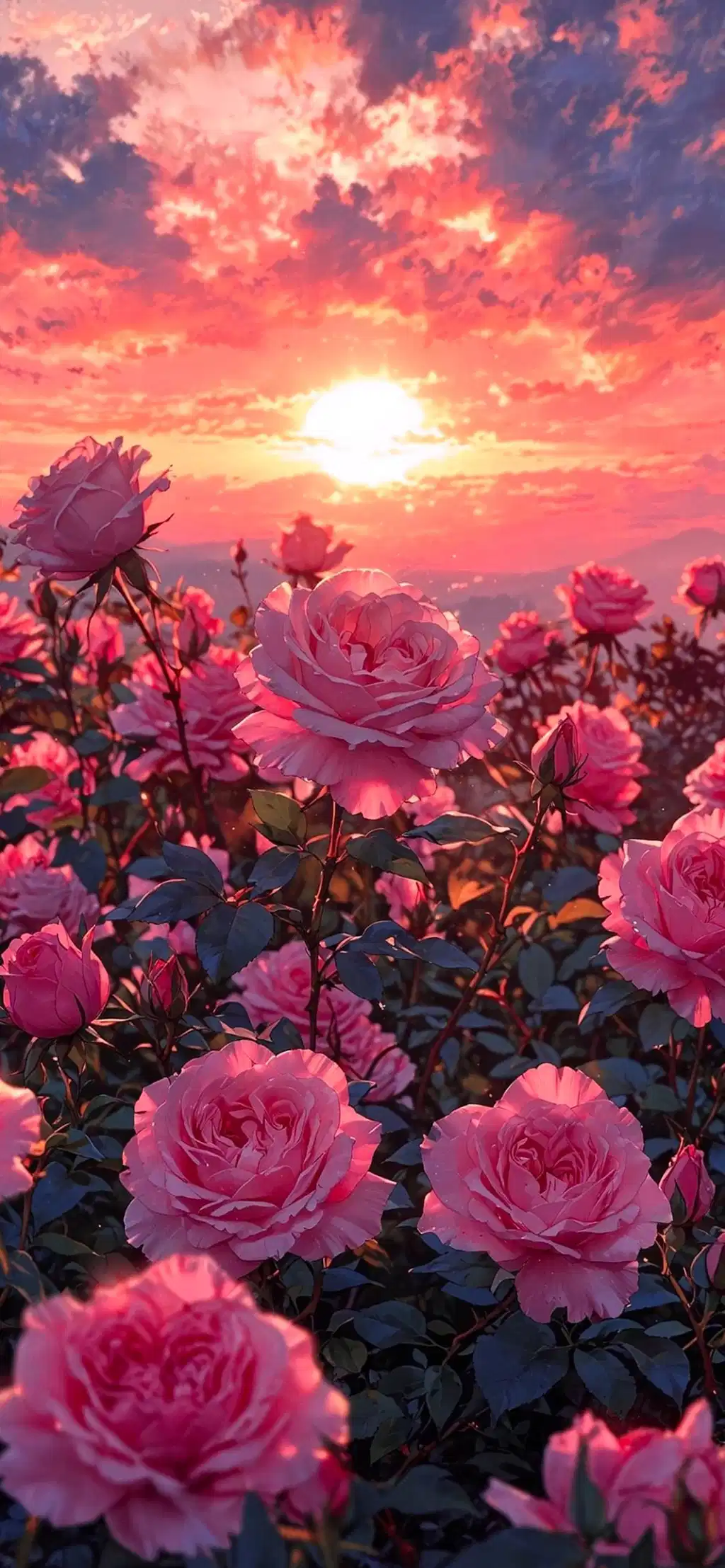 Pink Roses Garden Romantic Sunset