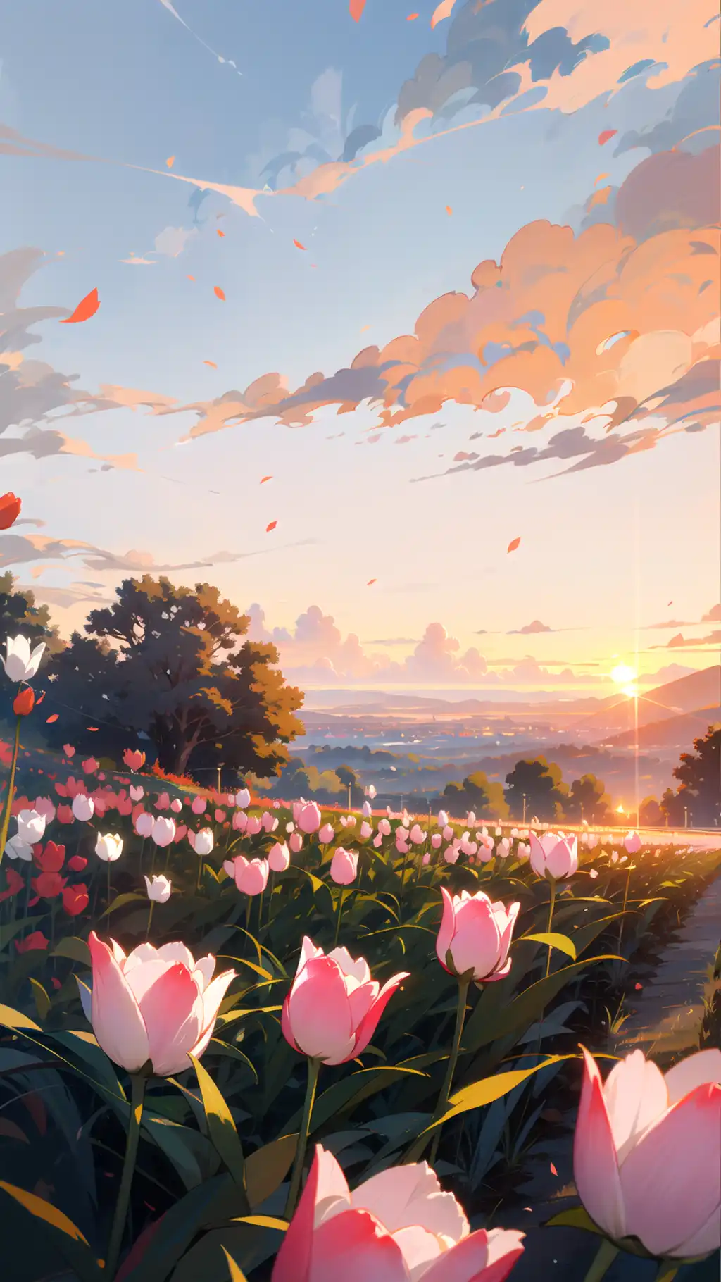 Scenic Tulip Path Sunset Landscape