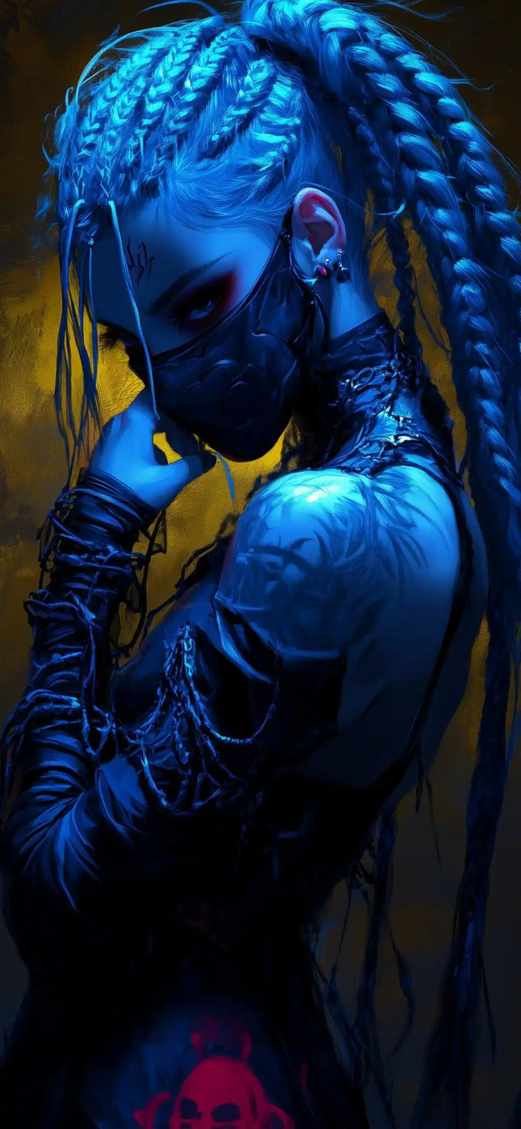 Alien Cyborg Blue Skin Braids