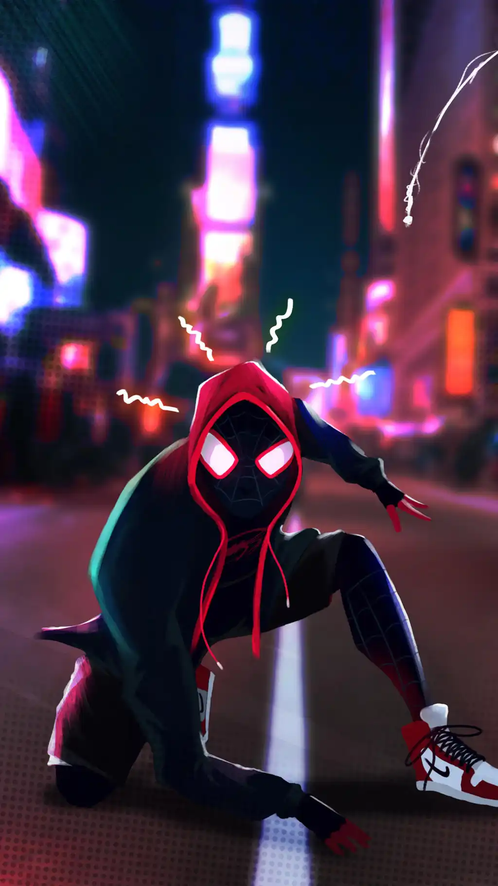 Miles Morales Spiderman Crouching Neon