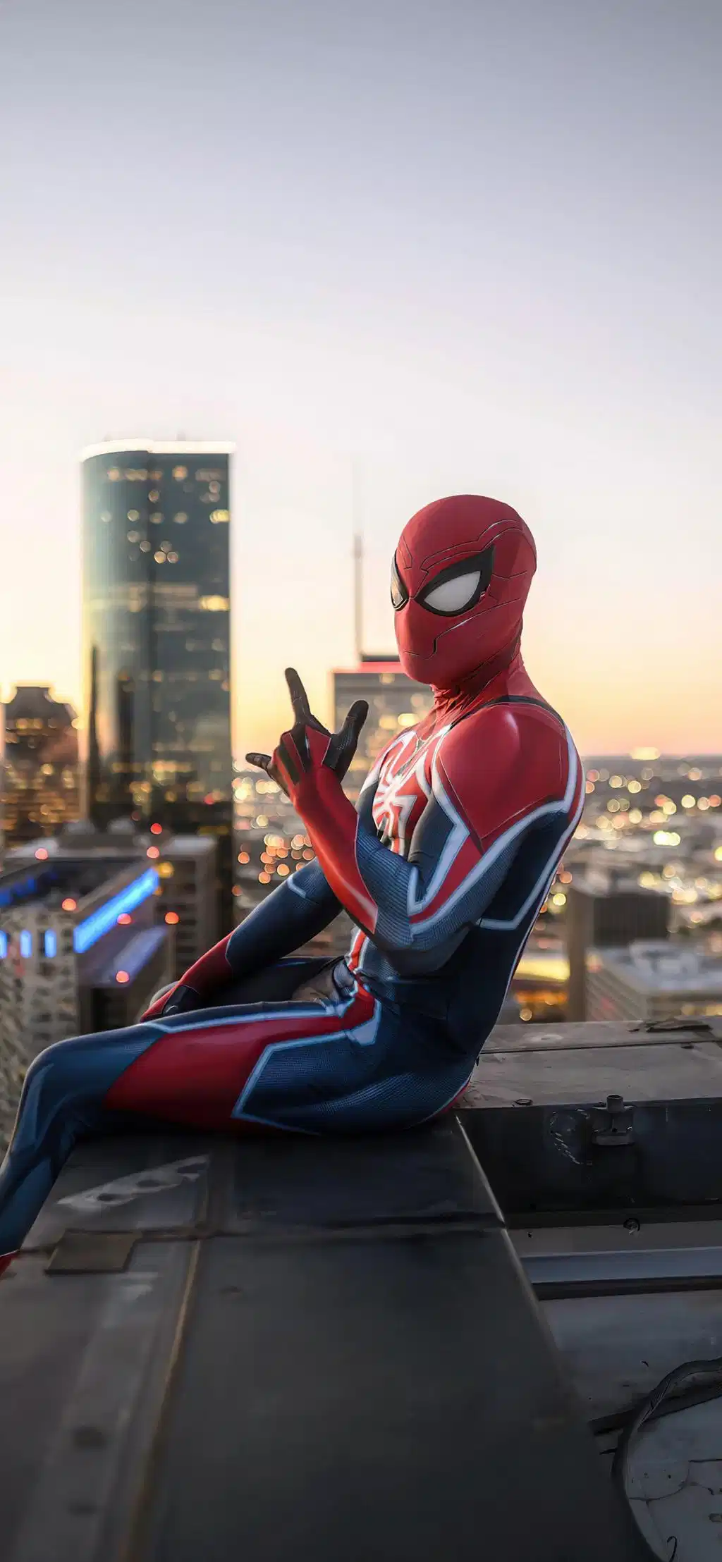 Spiderman Sitting On Ledge City View
