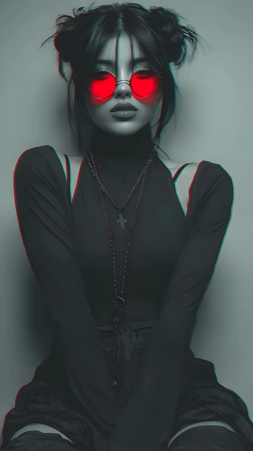 Cyberpunk Girl Neon Glasses Portrait