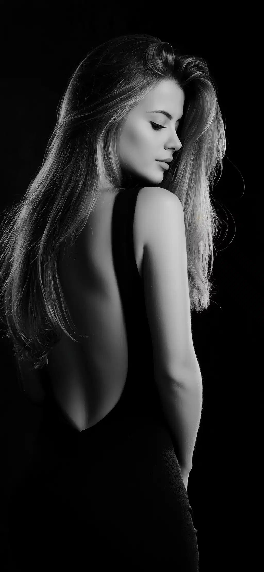 Sensual Woman Back View Portrait Black and White