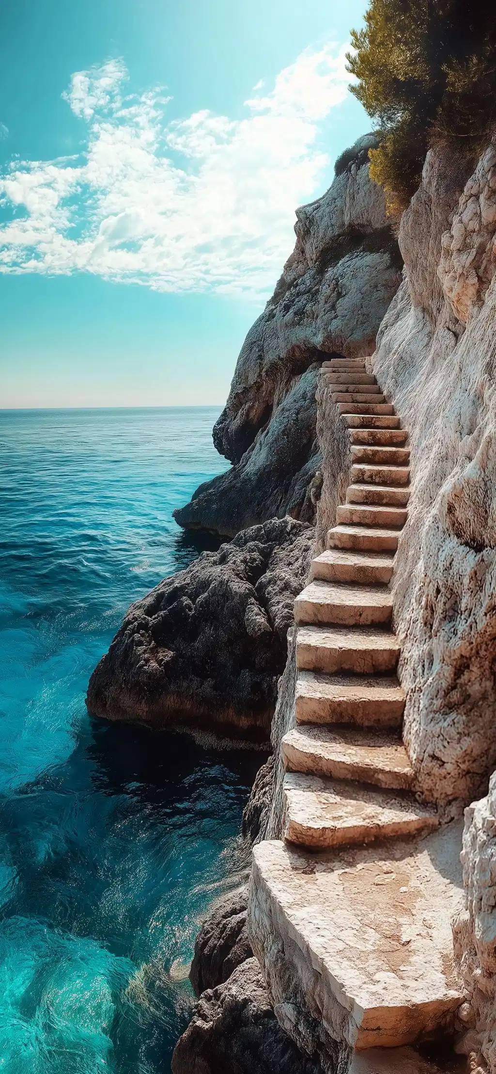 Cliffside Stone Steps Turquoise Ocean