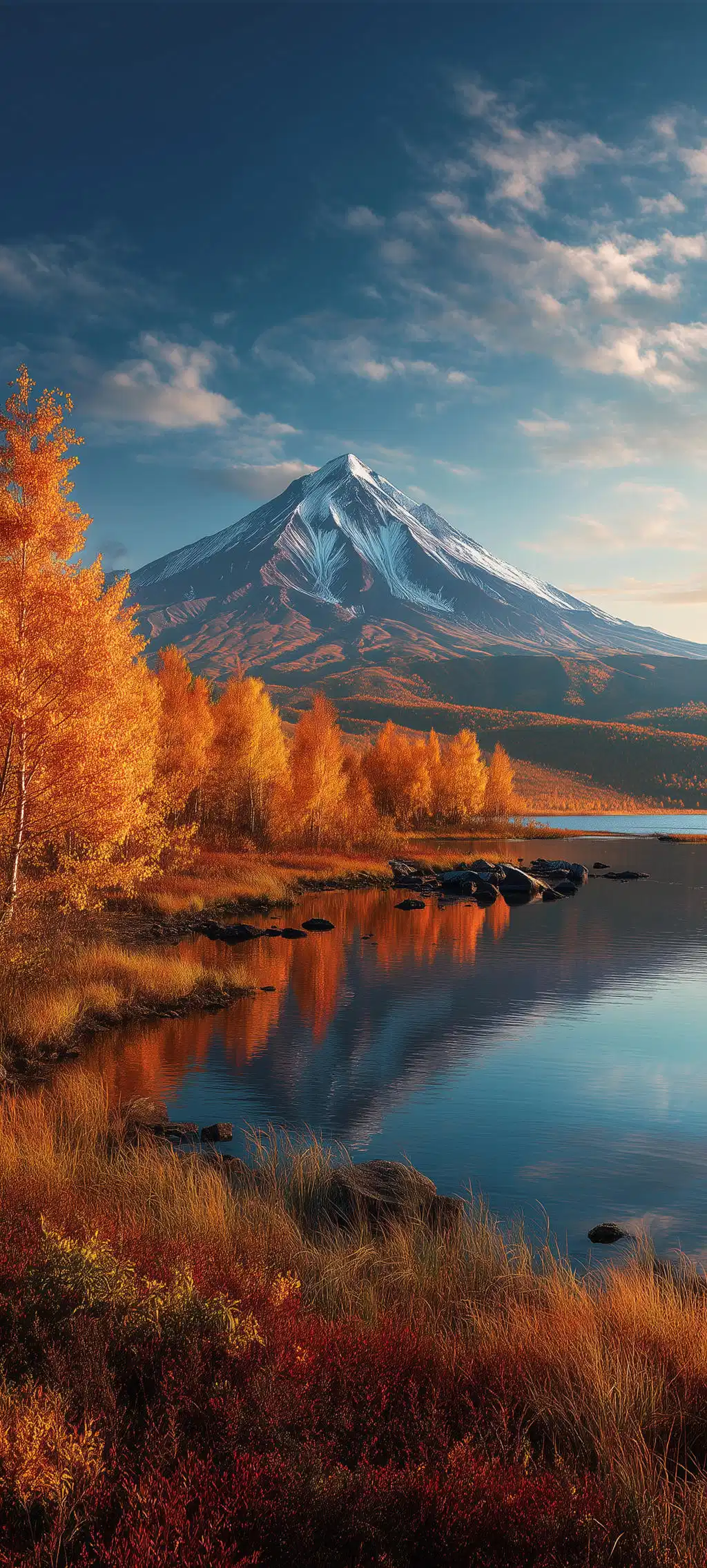 Golden Autumn Lake Mountain Reflection