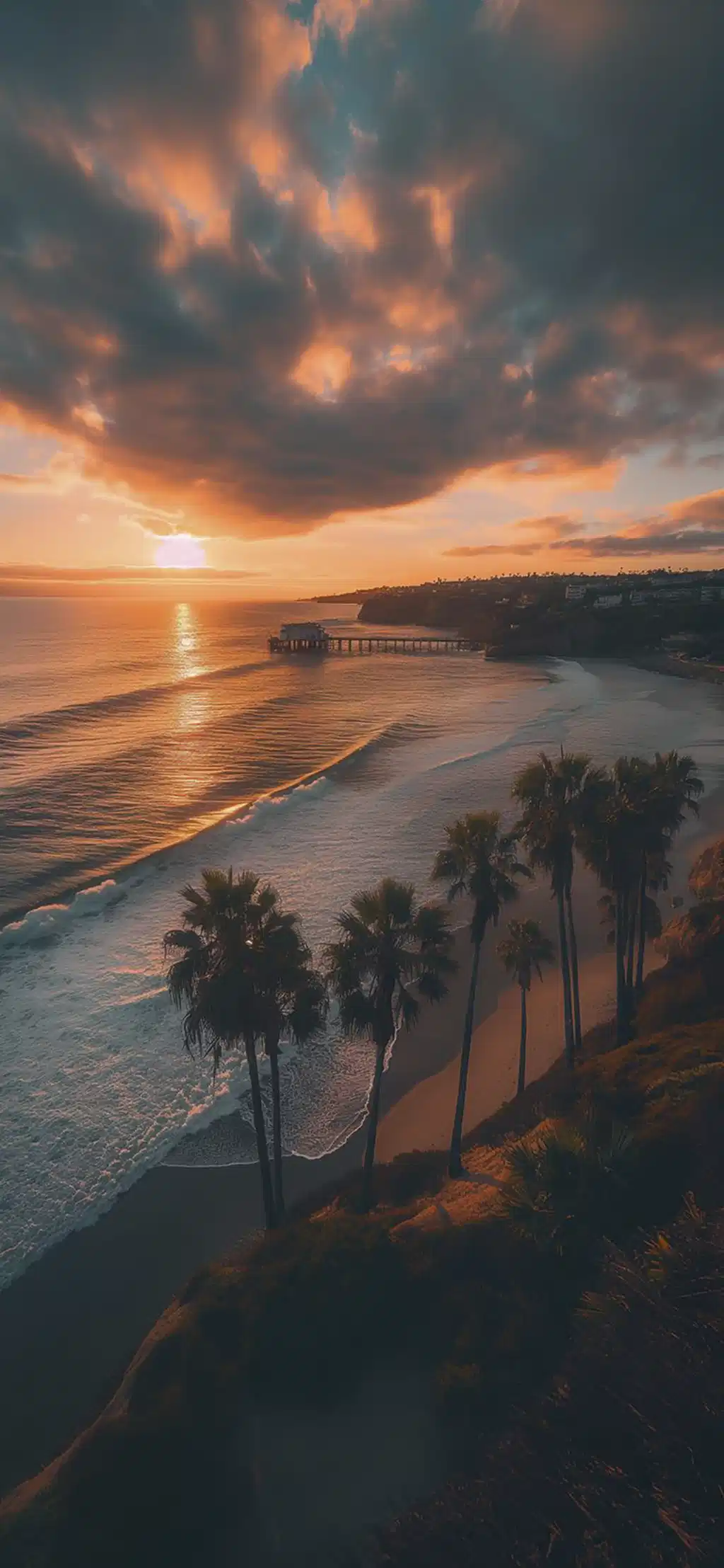 Golden Sunset Sandy Beach Waves