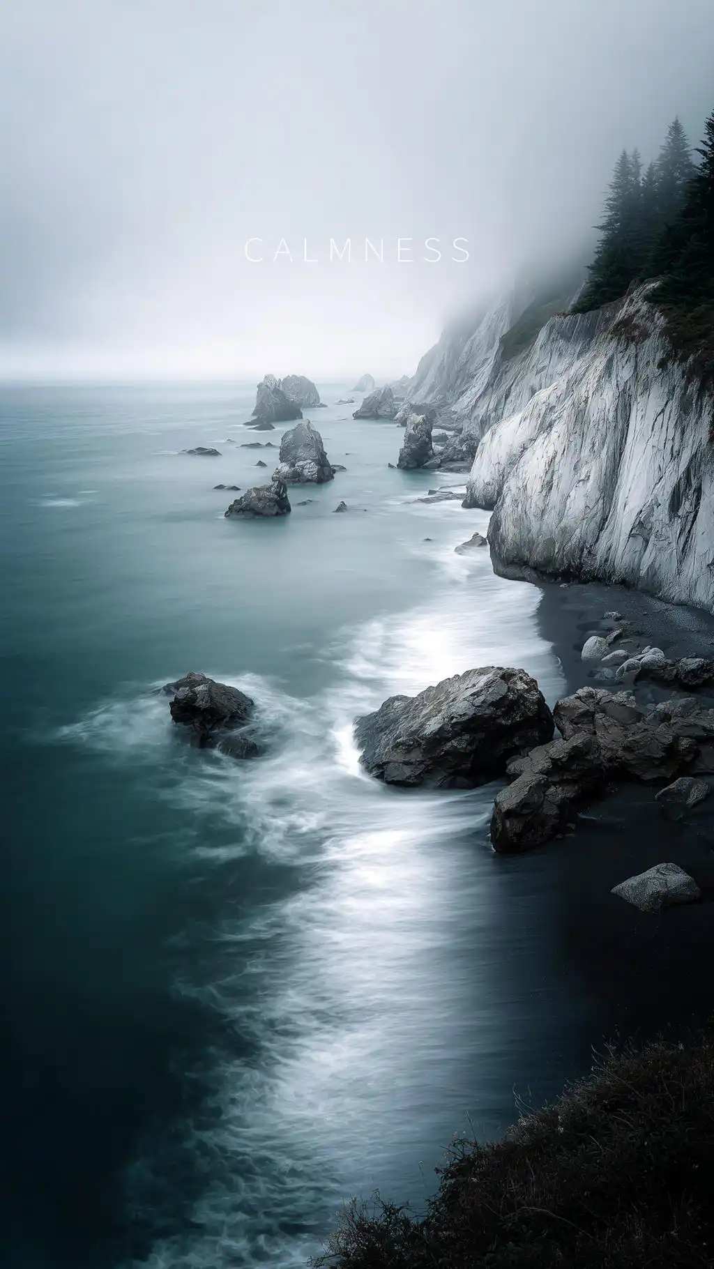 Misty Ocean Waves Crashing Rocks