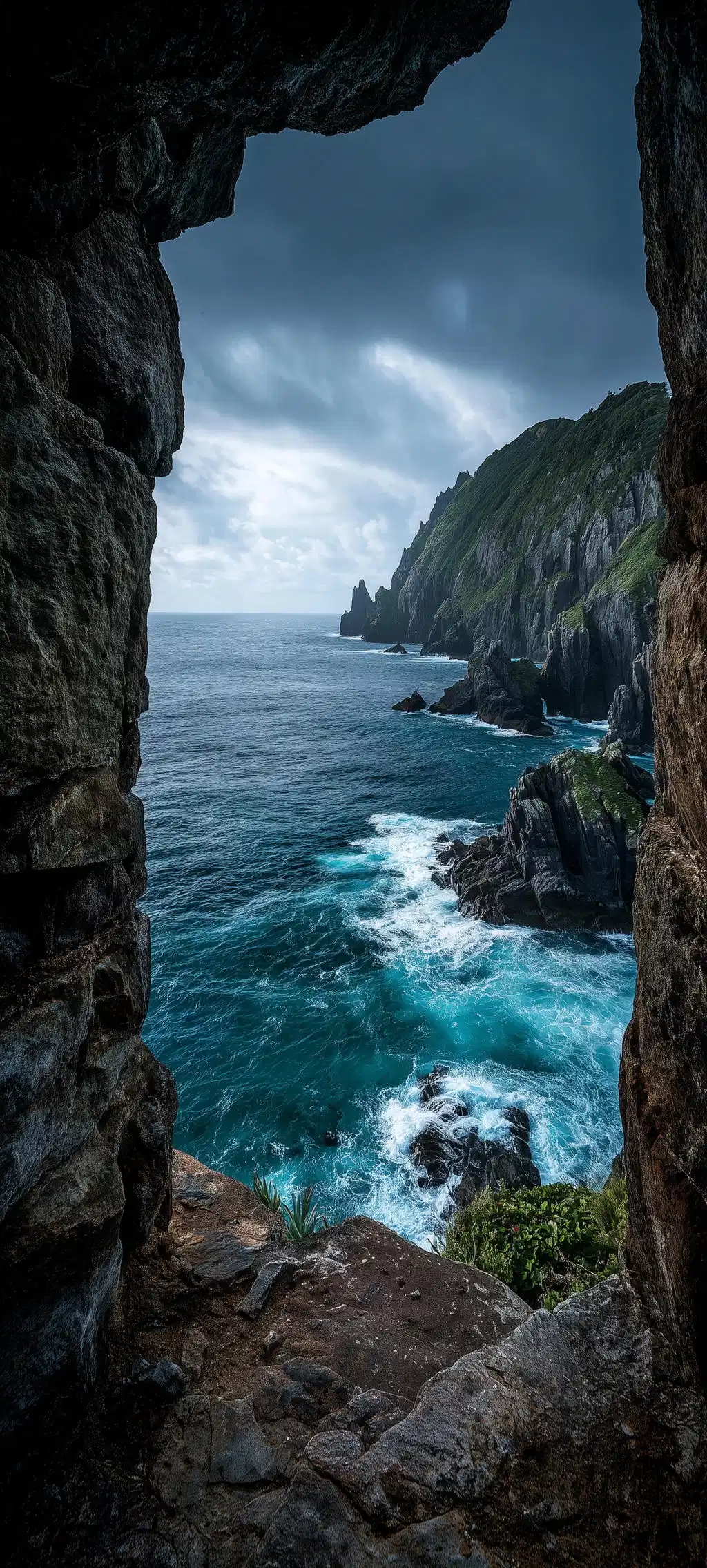 Ocean Wave View Inside Sea Cave