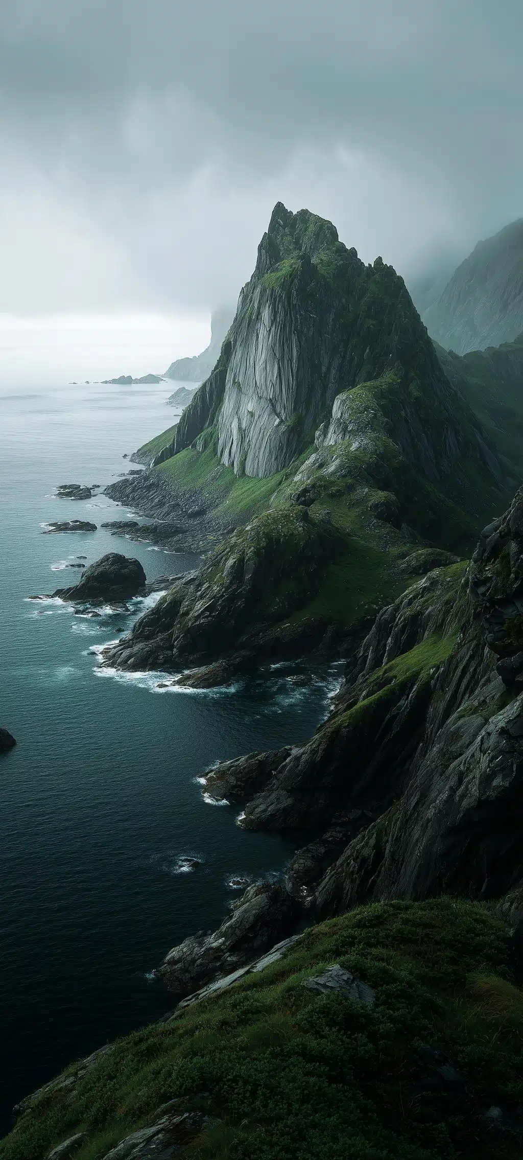 Rocky Coastal Cliffs Thick Fog