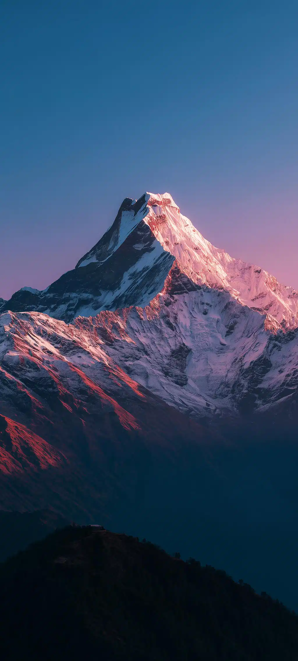 Snowy Mountain Peak Dusk Sky