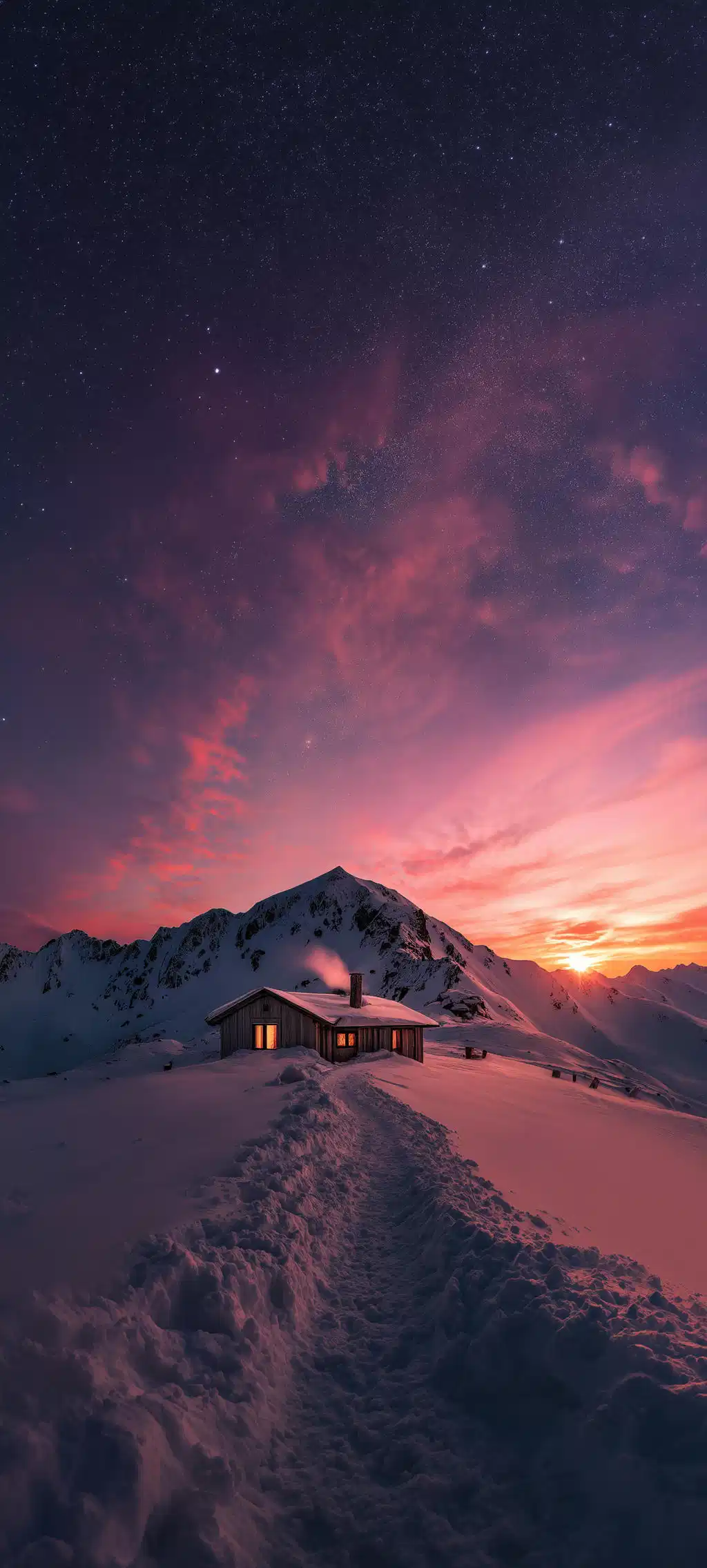 Snowy Mountain Peak Pink Sunset