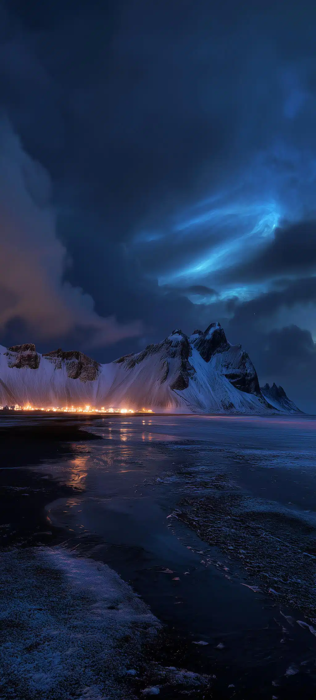 Starry Night Sky Snowy Mountains