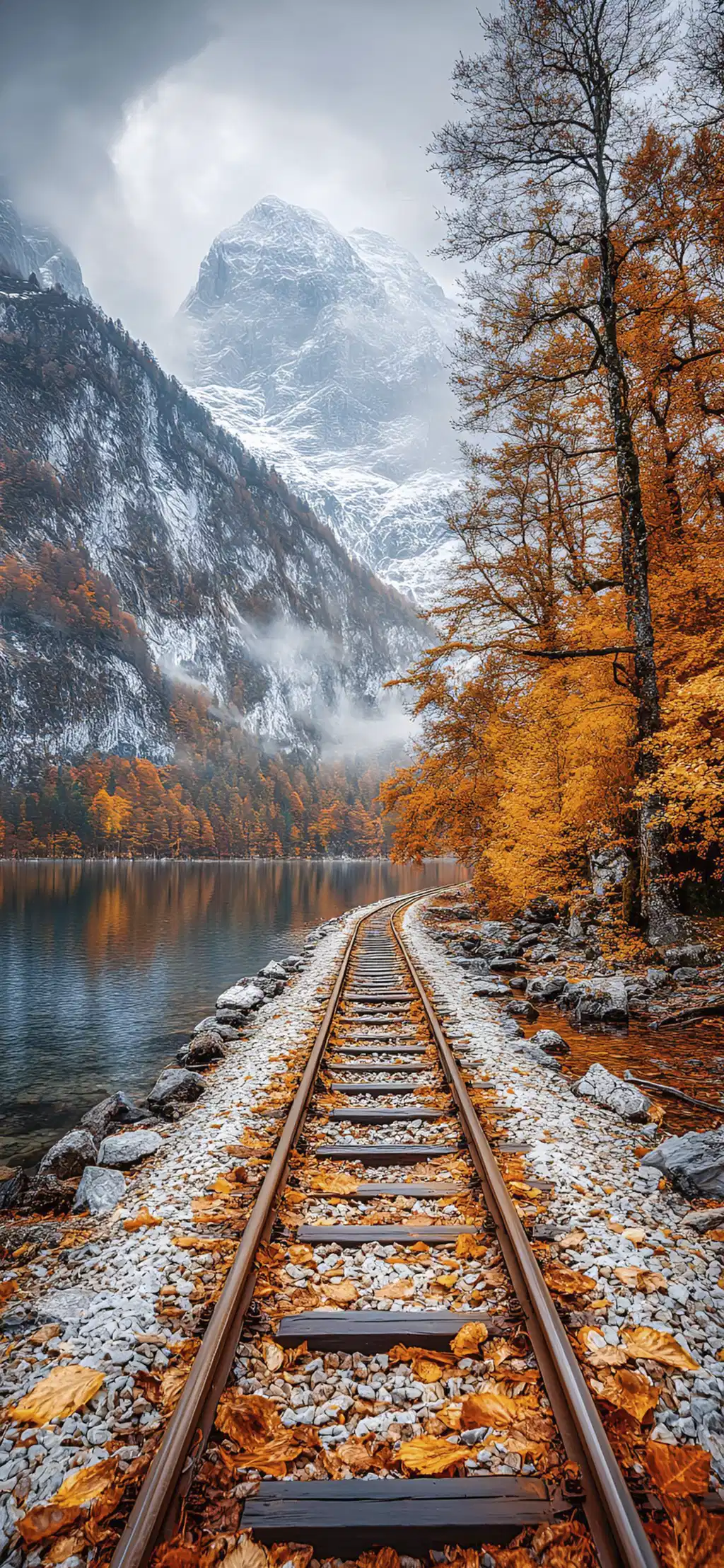Train Tracks Snowy Mountain Valley